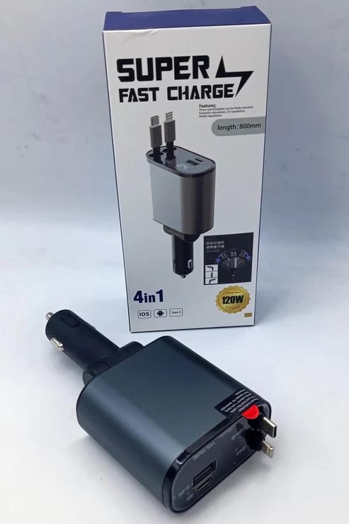 4-in-1 Retractable Car Power Hub with 100W Speed & Smart Display