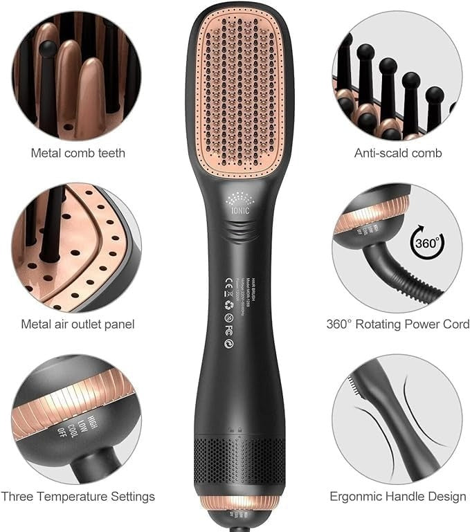 3-in-1 ionic hair straightening brush | hair dryer, straightener & volumizer